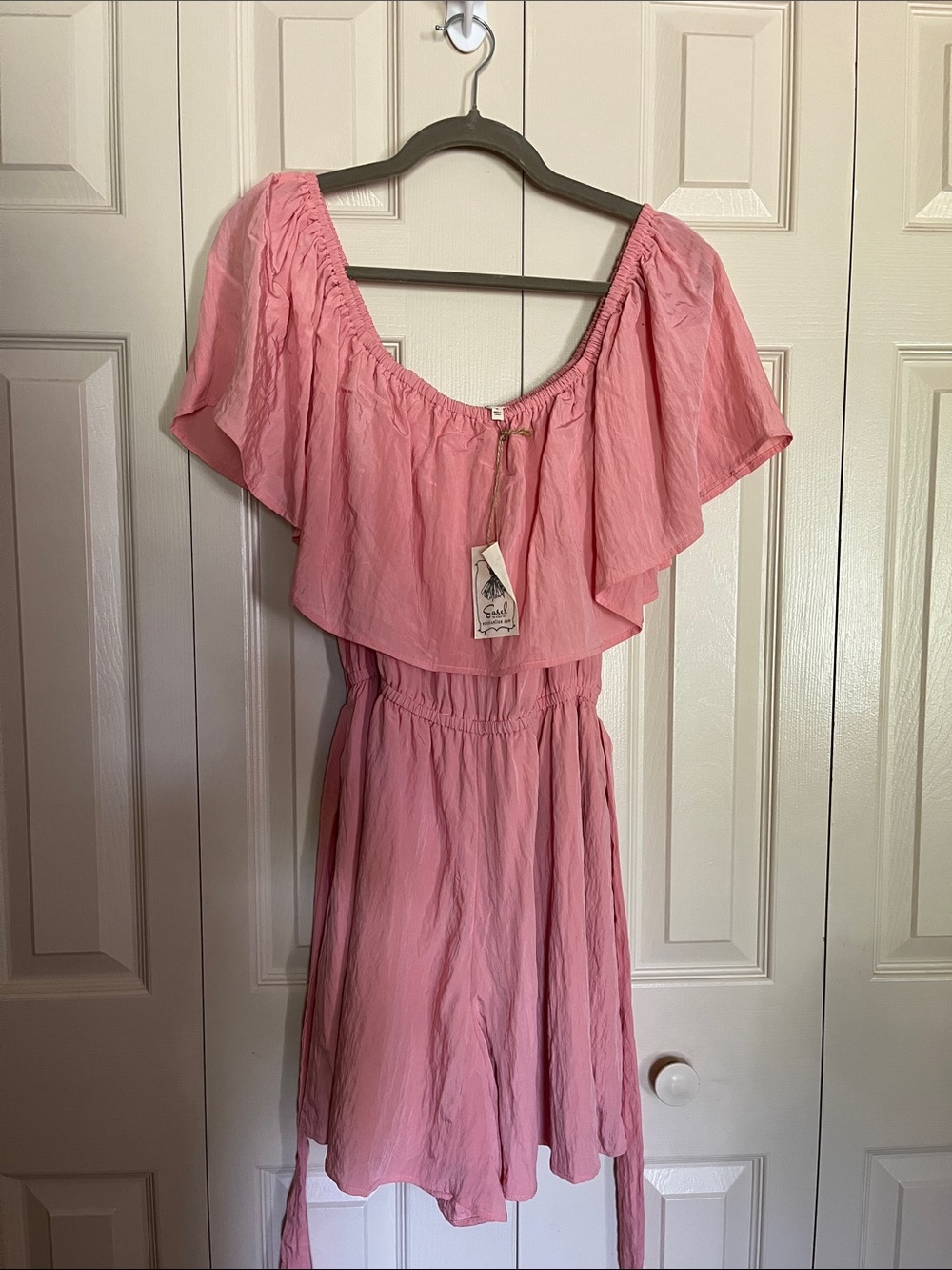 Pink off-shoulder romper